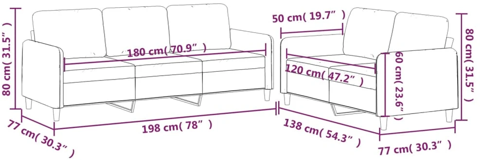 Sofa Sofos komplektas su pagalvėlėmis, 2 dalių, vyno, audinys