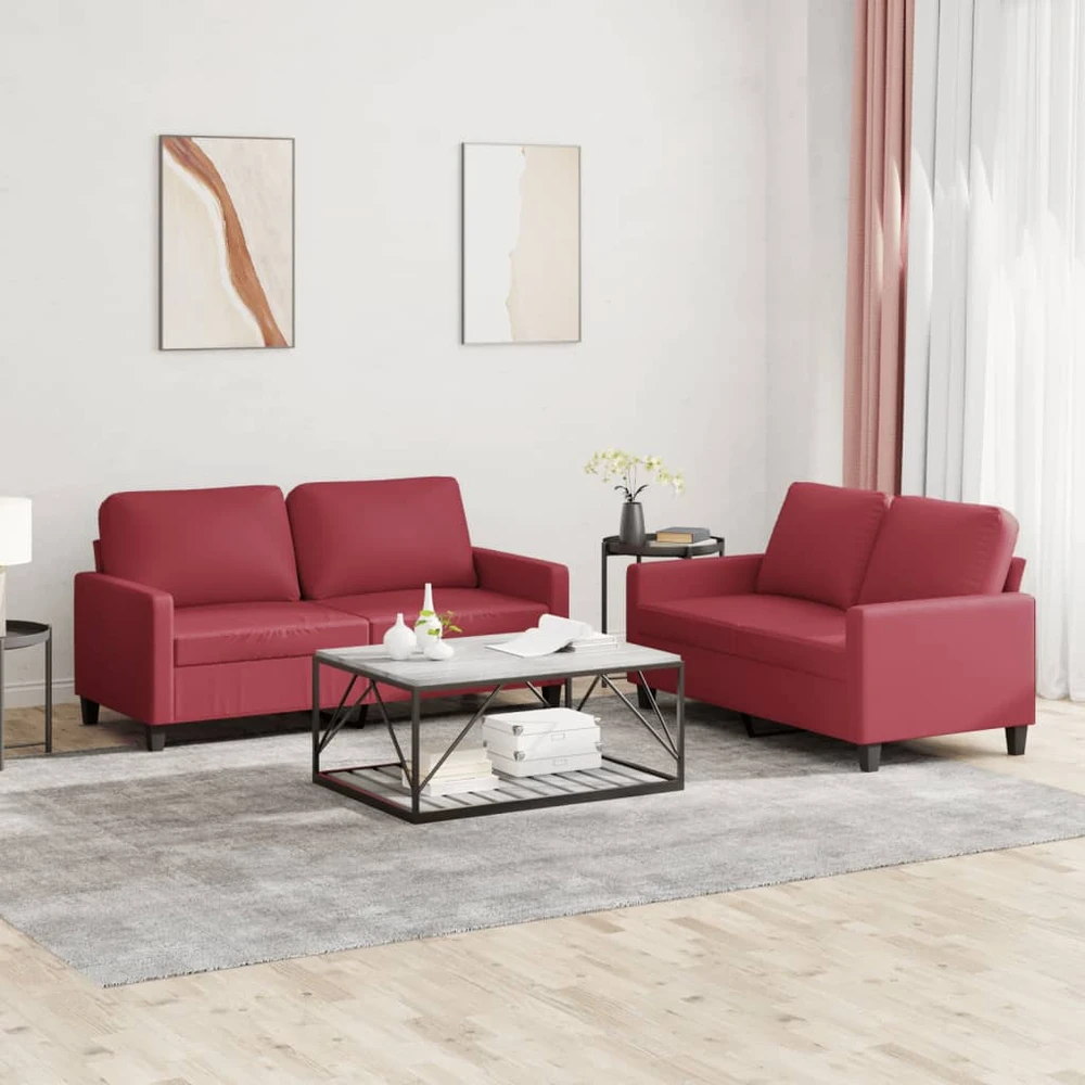 Sofa Sofos komplektas su pagalvėlėmis, 2 dalių, vyno, dirbtinė oda