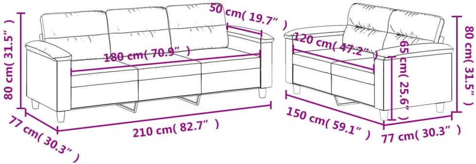 Sofa Sofos komplektas su pagalvėlėmis, 2 dalių, pilkas, audinys
