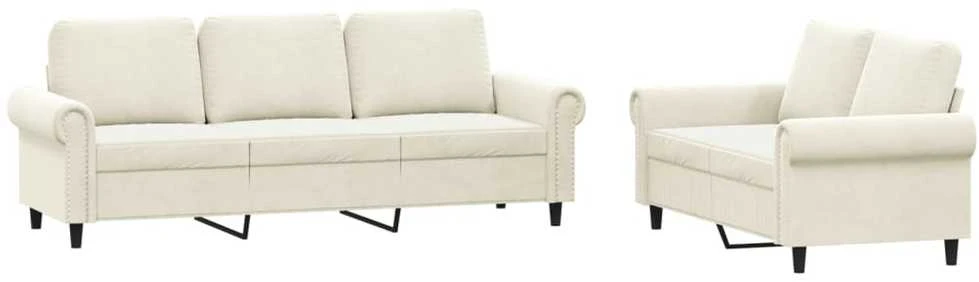 Sofa Sofos komplektas su pagalvėlėmis, 2 dalių, kreminis, aksomas