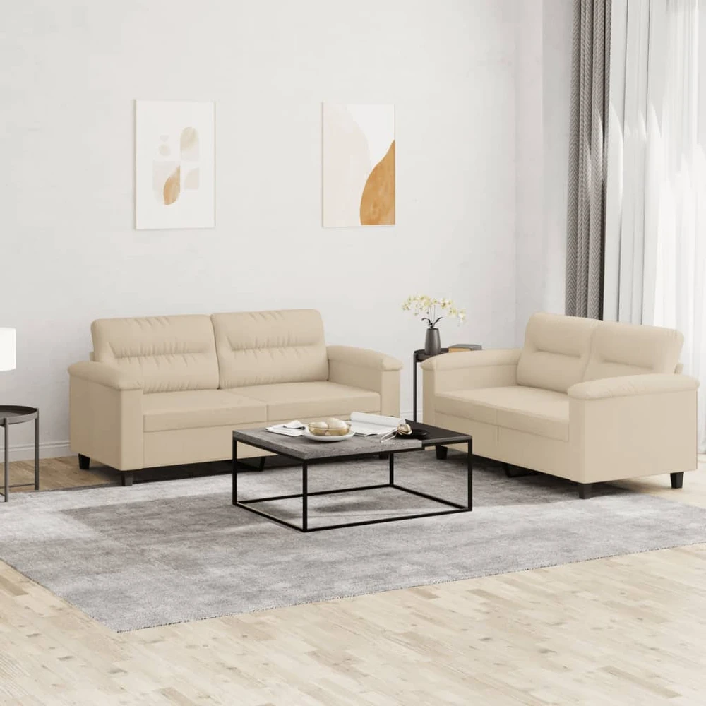 Sofa Sofos komplektas su pagalvėlėmis, 2 dalių, kreminis, audinys