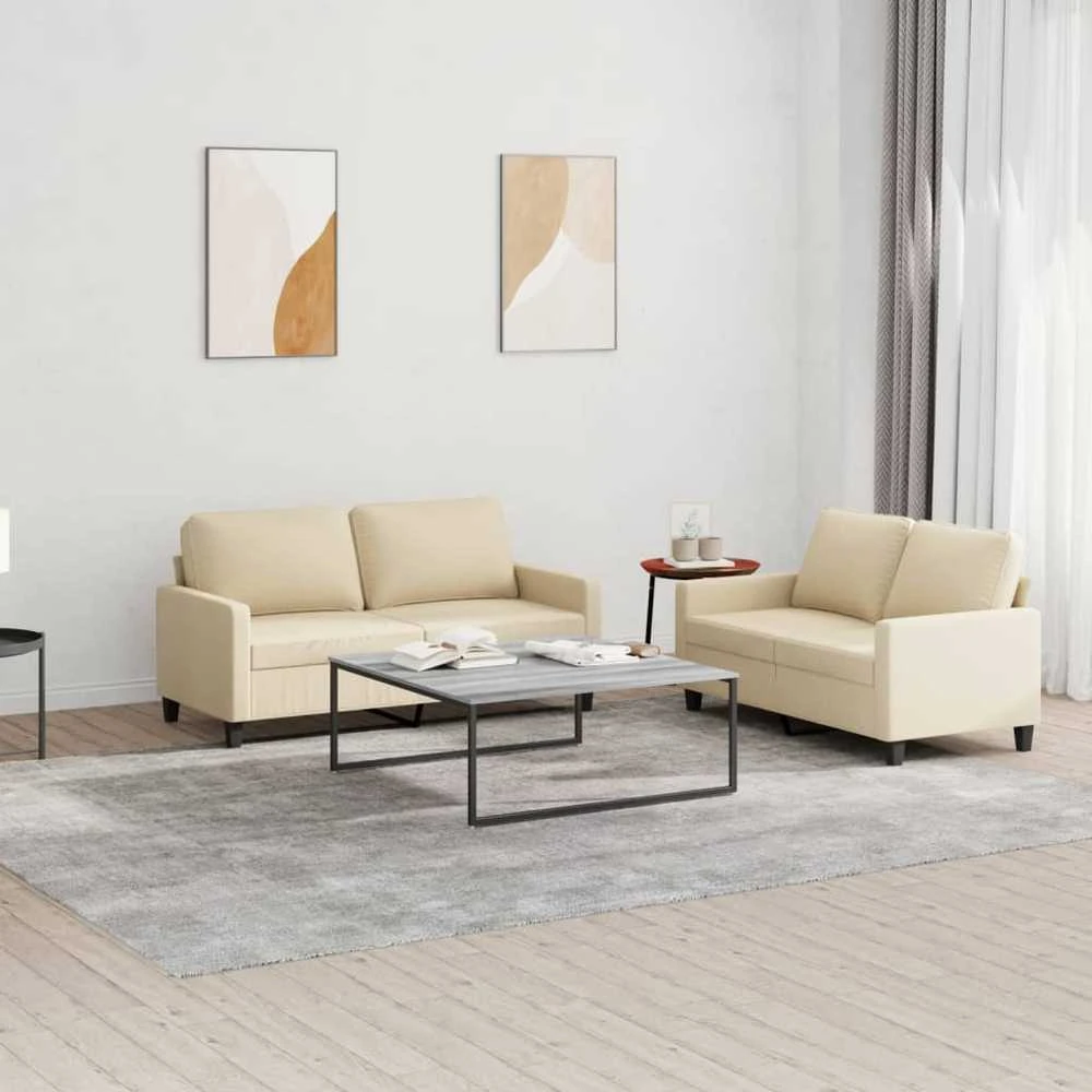 Sofa Sofos komplektas su pagalvėlėmis, 2 dalių, kreminis, audinys
