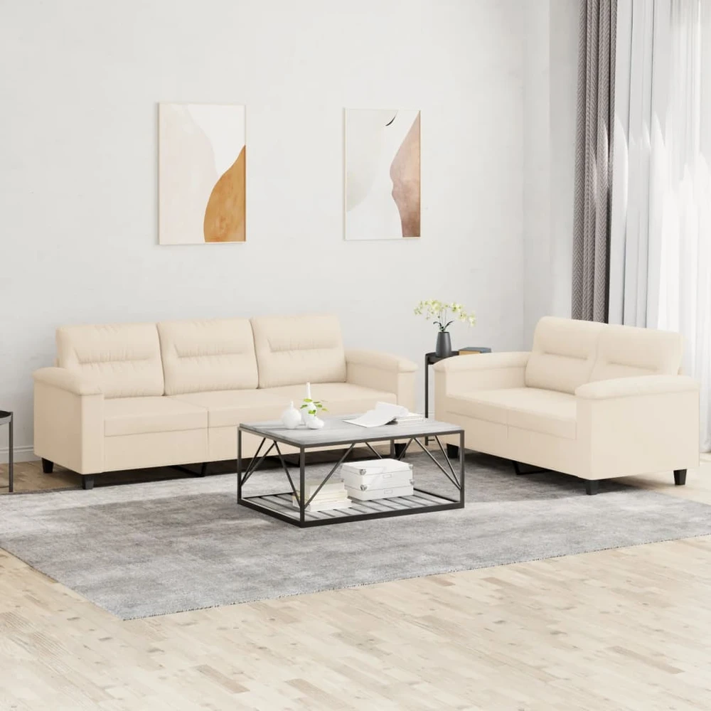 Sofa Sofos komplektas su pagalvėlėmis, 2 dalių, smėlio, audinys