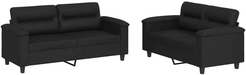 Sofa Sofos komplektas su pagalvėlėmis, 2 dalių, juodas, dirbtinė oda