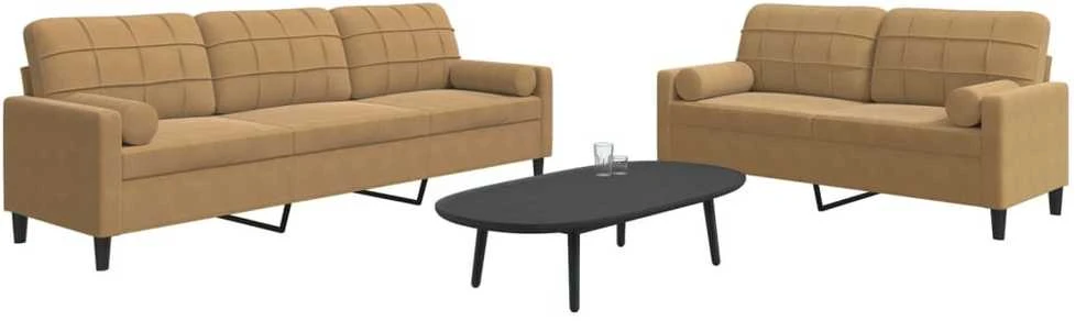 Sofa Sofos komplektas su pagalvėlėmis, 2 dalių, rudas, aksomas