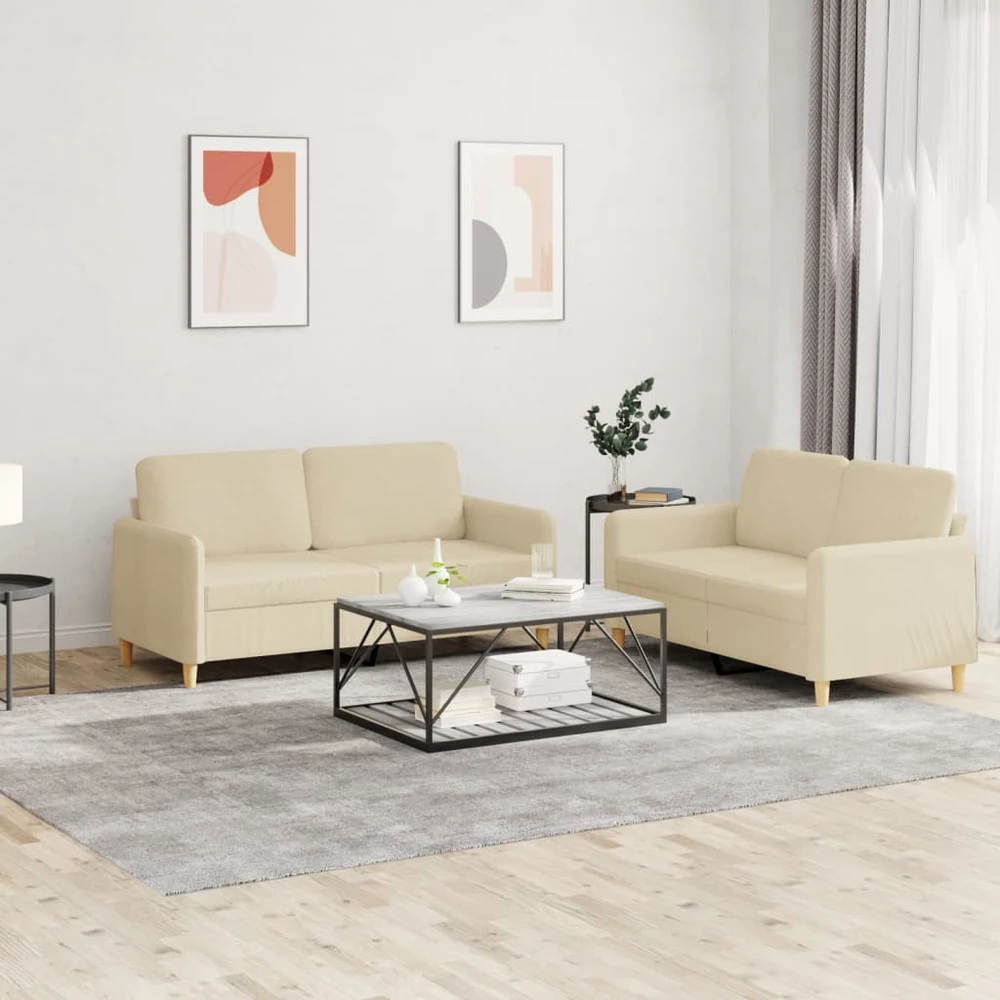 Sofa Sofos komplektas su pagalvėlėmis, 2 dalių, kreminis, audinys