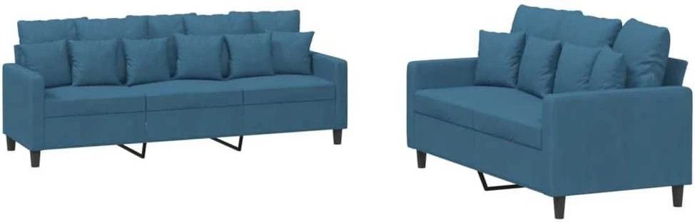 Sofa Sofos komplektas su pagalvėlėmis, 2 dalių, mėlynas, aksomas