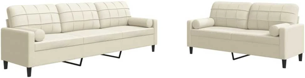 Sofa Sofos komplektas su pagalvėlėmis, 2 dalių, kreminis, aksomas