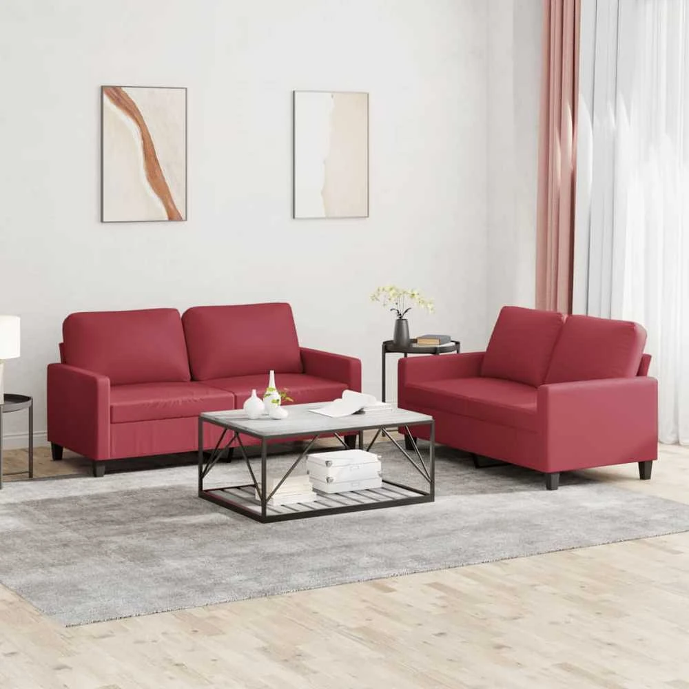 Sofa Sofos komplektas su pagalvėlėmis, 2 dalių, vyno, dirbtinė oda