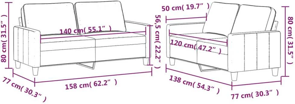 Sofa Sofos komplektas su pagalvėlėmis, 2 dalių, kreminis, aksomas