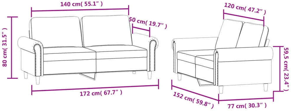 Sofa Sofos komplektas su pagalvėlėmis, 2 dalių, pilkas, aksomas