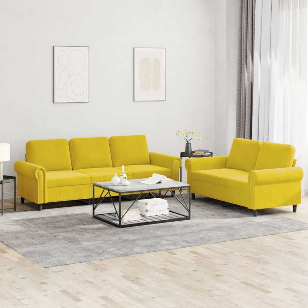 Sofa Sofos komplektas su pagalvėlėmis, 2 dalių, geltonas, aksomas