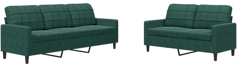 Sofa Sofos komplektas su pagalvėlėmis, 2 dalių, žalias, aksomas