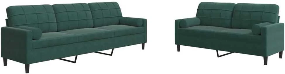 Sofa Sofos komplektas su pagalvėlėmis, 2 dalių, žalias, aksomas
