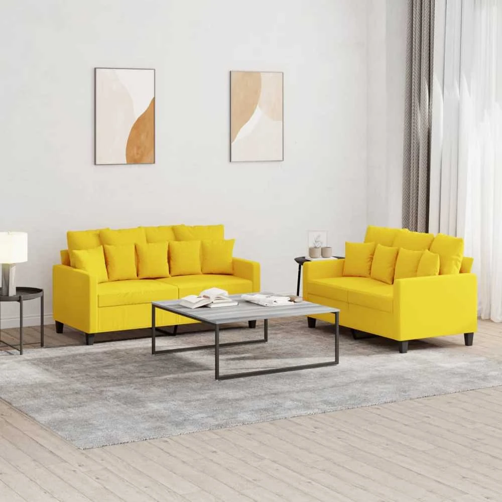 Sofa Sofos komplektas su pagalvėlėmis, 2 dalių, geltonas, audinys