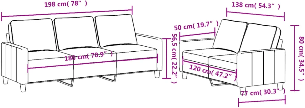 Sofa Sofos komplektas su pagalvėlėmis, 2 dalių, pilkas, audinys