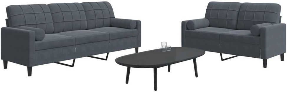 Sofa Sofos komplektas su pagalvėlėmis, 2 dalių, pilkas, aksomas