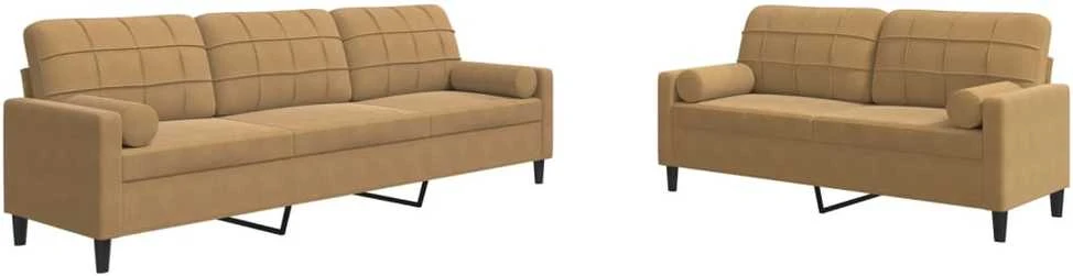 Sofa Sofos komplektas su pagalvėlėmis, 2 dalių, rudas, aksomas