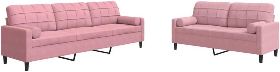 Sofa Sofos komplektas su pagalvėlėmis, 2 dalių, rožinis, aksomas