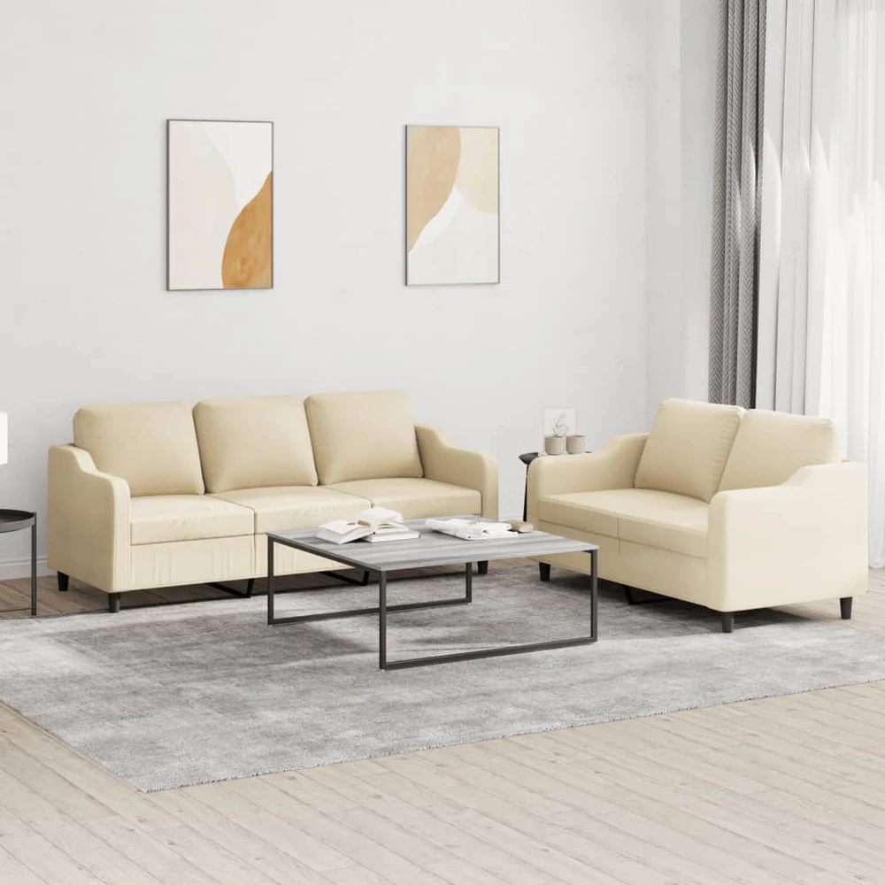 Sofa Sofos komplektas su pagalvėlėmis, 2 dalių, kreminis, audinys