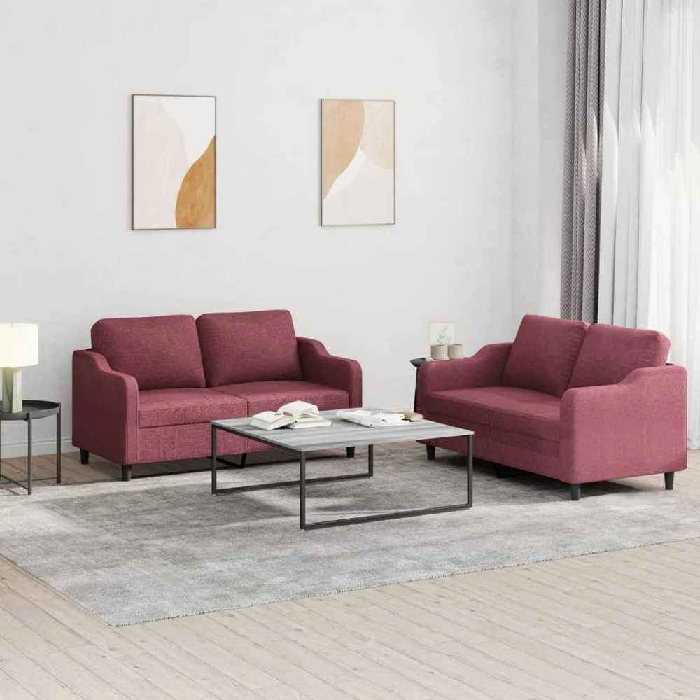 Sofa Sofos komplektas su pagalvėlėmis, 2 dalių, vyno, audinys