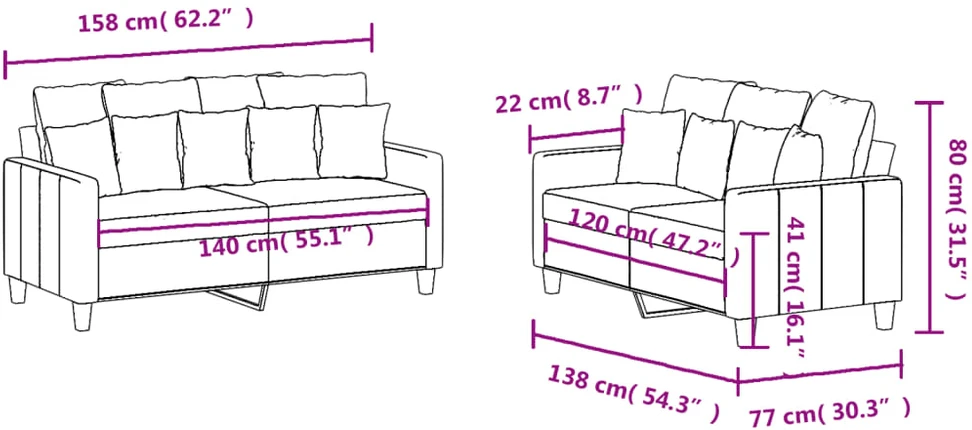 Sofa Sofos komplektas su pagalvėlėmis, 2 dalių, kreminis, audinys
