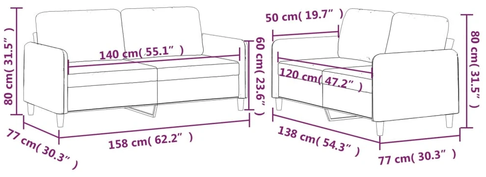 Sofa Sofos komplektas su pagalvėlėmis, 2 dalių, kreminis, audinys