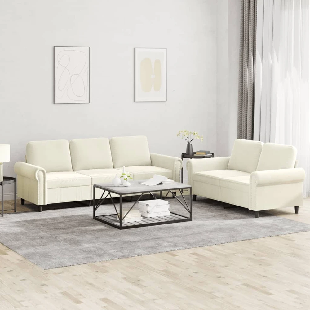Sofa Sofos komplektas su pagalvėlėmis, 2 dalių, kreminis, aksomas