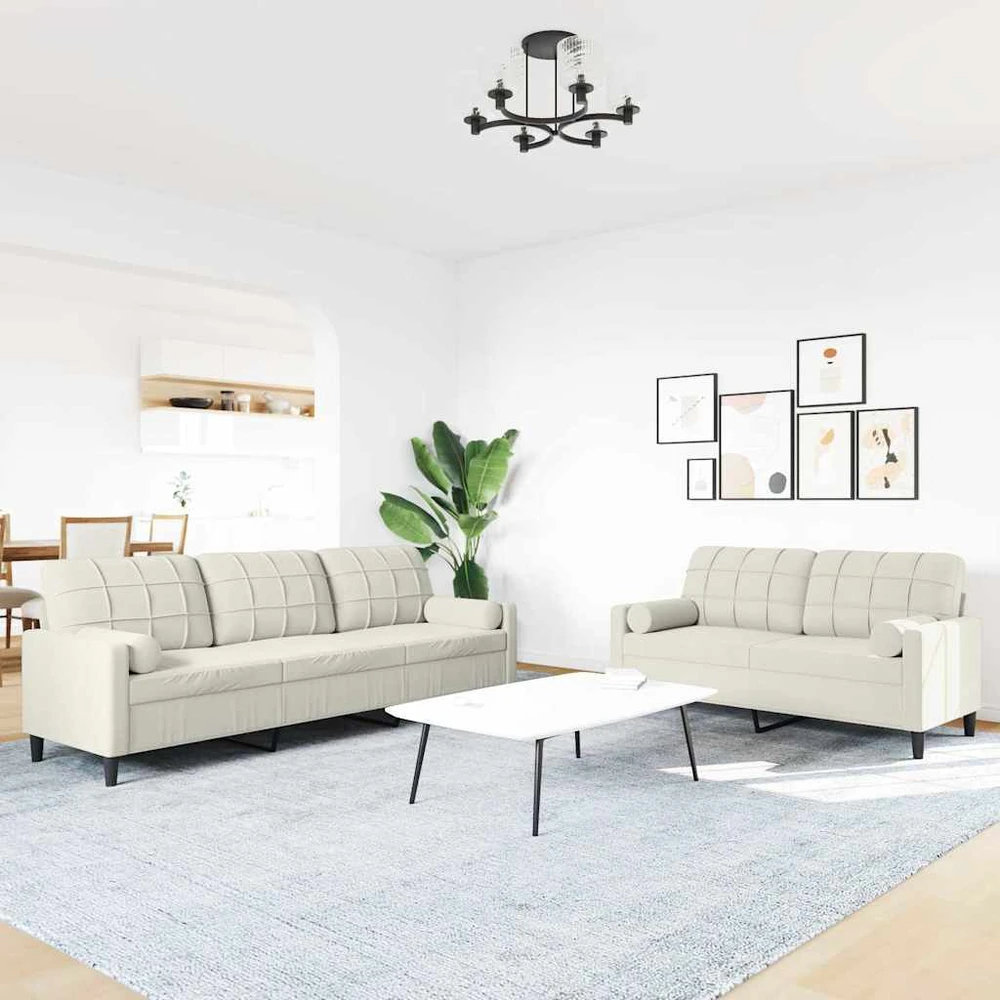 Sofa Sofos komplektas su pagalvėlėmis, 2 dalių, kreminis, aksomas