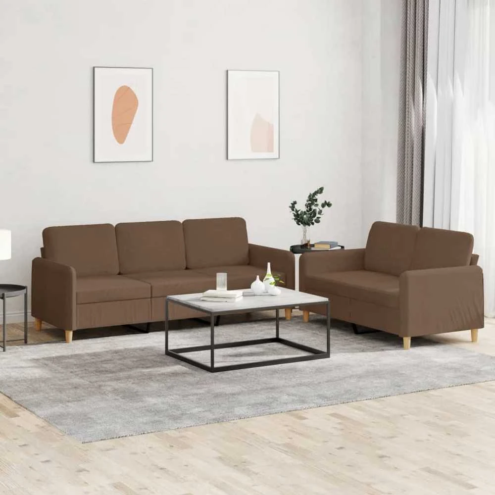 Sofa Sofos komplektas su pagalvėlėmis, 2 dalių, rudas, audinys