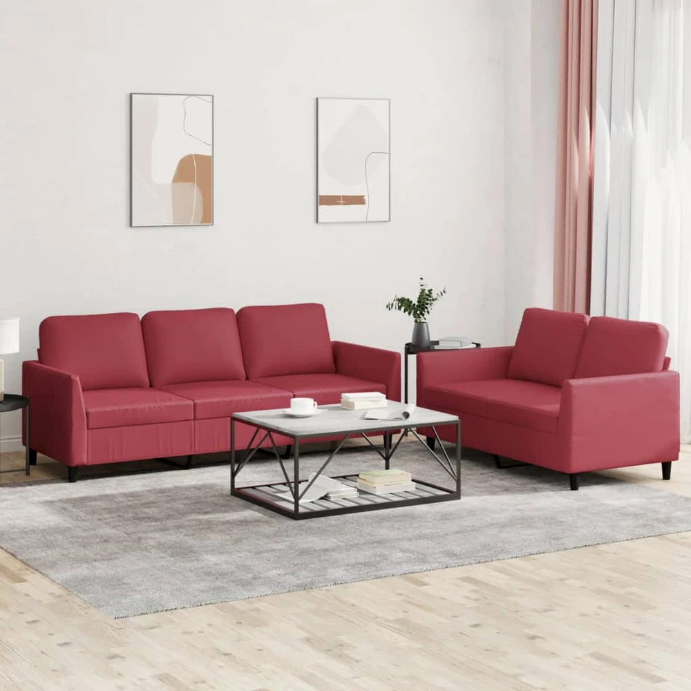 Sofa Sofos komplektas su pagalvėlėmis, 2 dalių, vyno, dirbtinė oda
