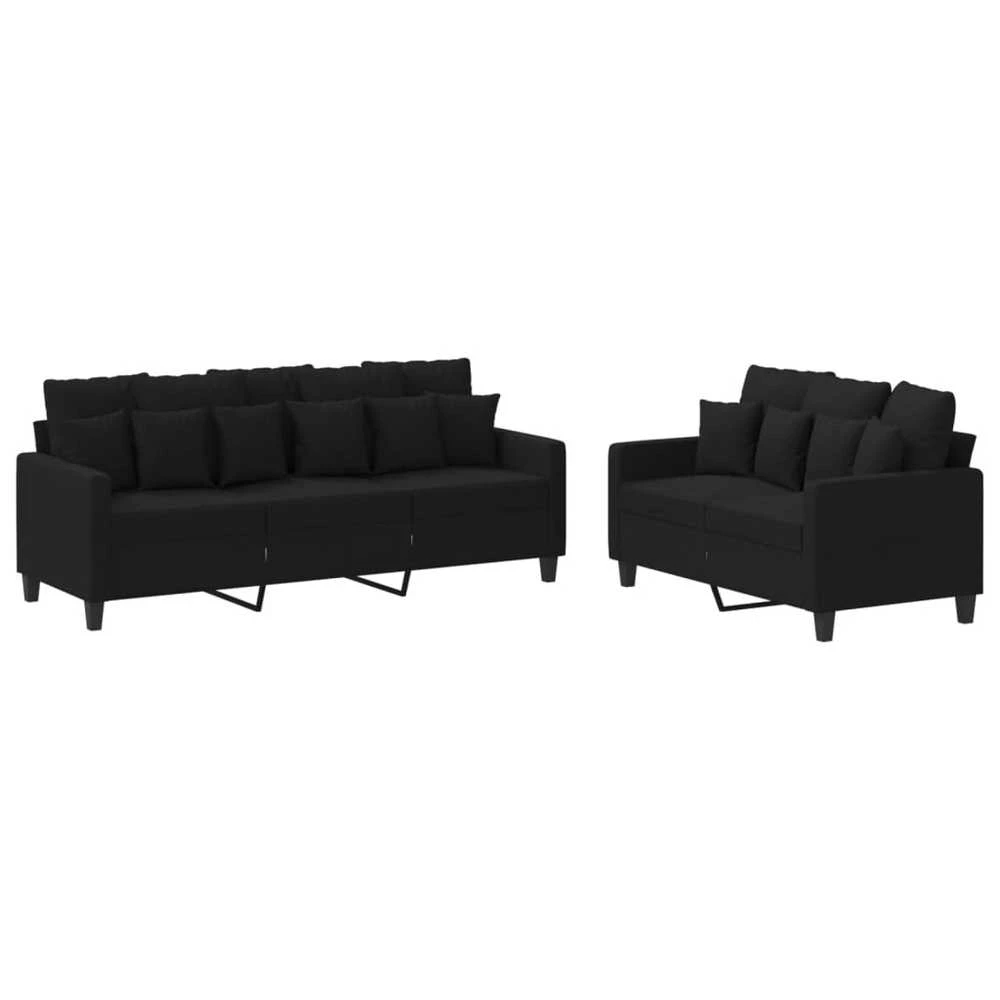Sofa Sofos komplektas su pagalvėlėmis, 2 dalių, juodas, audinys