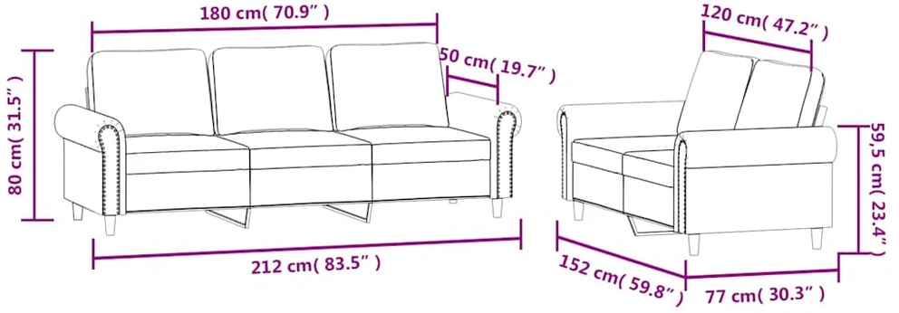 Sofa Sofos komplektas su pagalvėlėmis, 2 dalių, rudas, aksomas