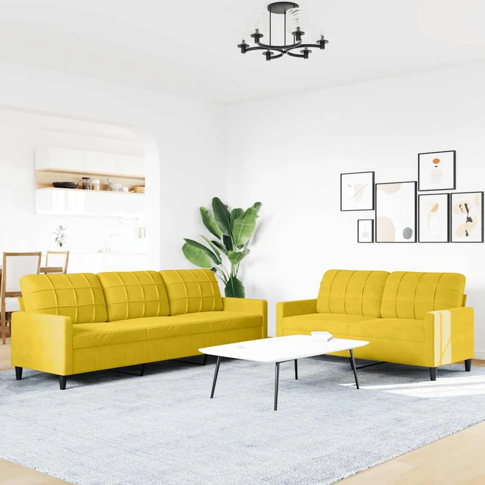Sofa Sofos komplektas su pagalvėlėmis, 2 dalių, geltonas, aksomas