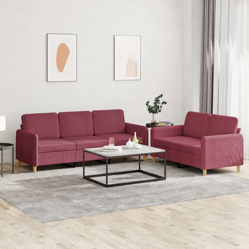 Sofa Sofos komplektas su pagalvėlėmis, 2 dalių, vyno, audinys
