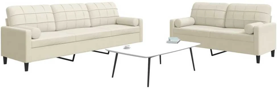 Sofa Sofos komplektas su pagalvėlėmis, 2 dalių, kreminis, aksomas