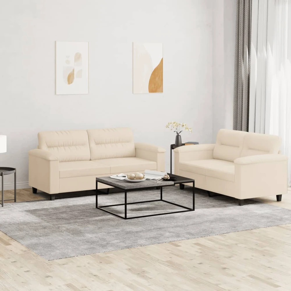 Sofa Sofos komplektas su pagalvėlėmis, 2 dalių, smėlio, audinys