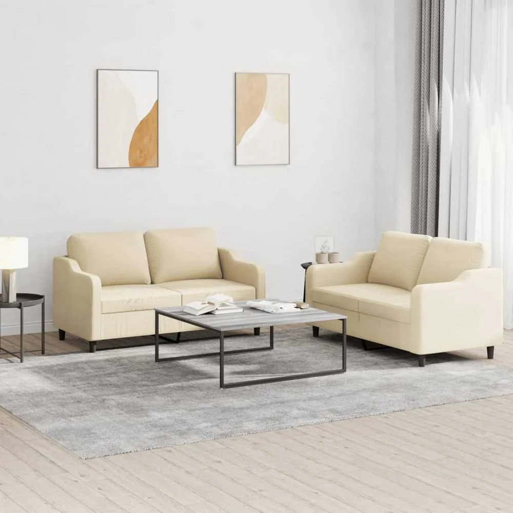 Sofa Sofos komplektas su pagalvėlėmis, 2 dalių, kreminis, audinys
