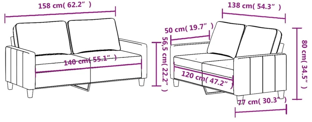 Sofa Sofos komplektas su pagalvėlėmis, 2 dalių, rudas, audinys