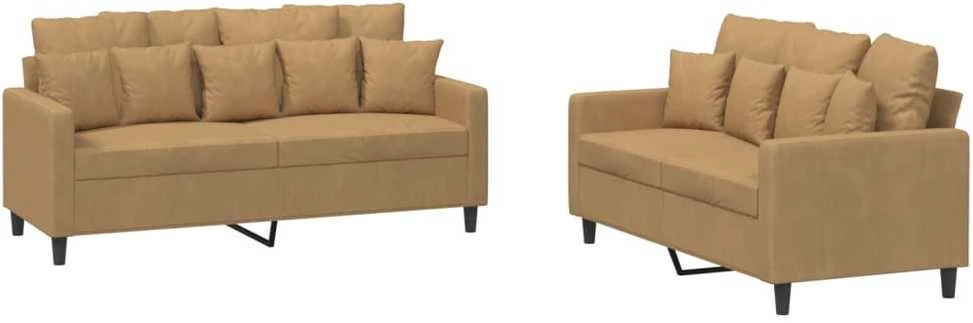 Sofa Sofos komplektas su pagalvėlėmis, 2 dalių, rudas, aksomas