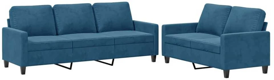 Sofa Sofos komplektas su pagalvėlėmis, 2 dalių, mėlynas, aksomas