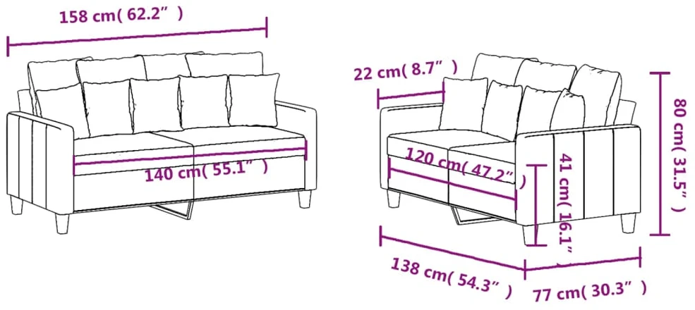 Sofa Sofos komplektas su pagalvėlėmis, 2 dalių, juodas, audinys