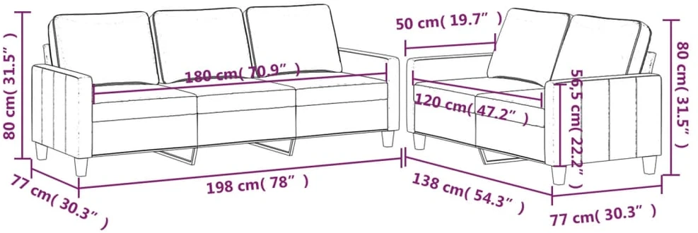 Sofa Sofos komplektas su pagalvėlėmis, 2 dalių, rožinis, aksomas