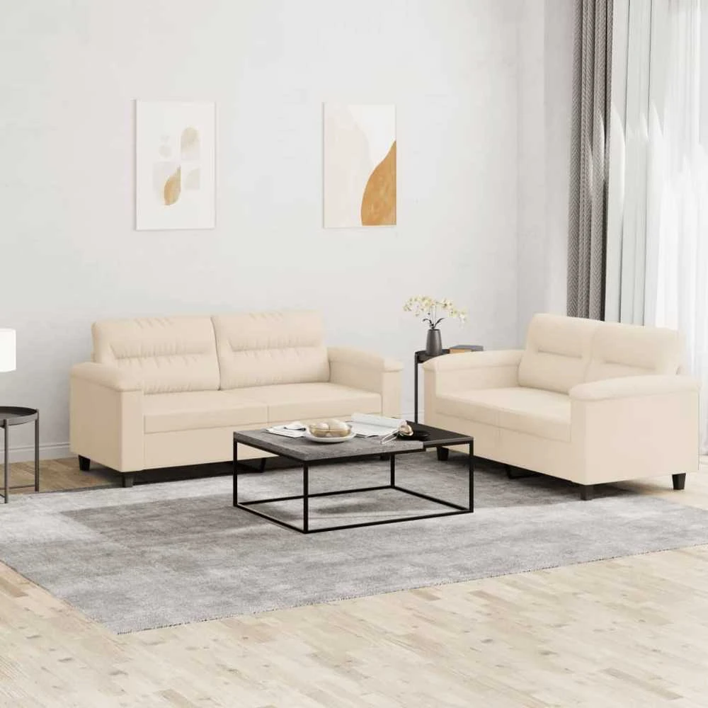 Sofa Sofos komplektas su pagalvėlėmis, 2 dalių, smėlio, audinys