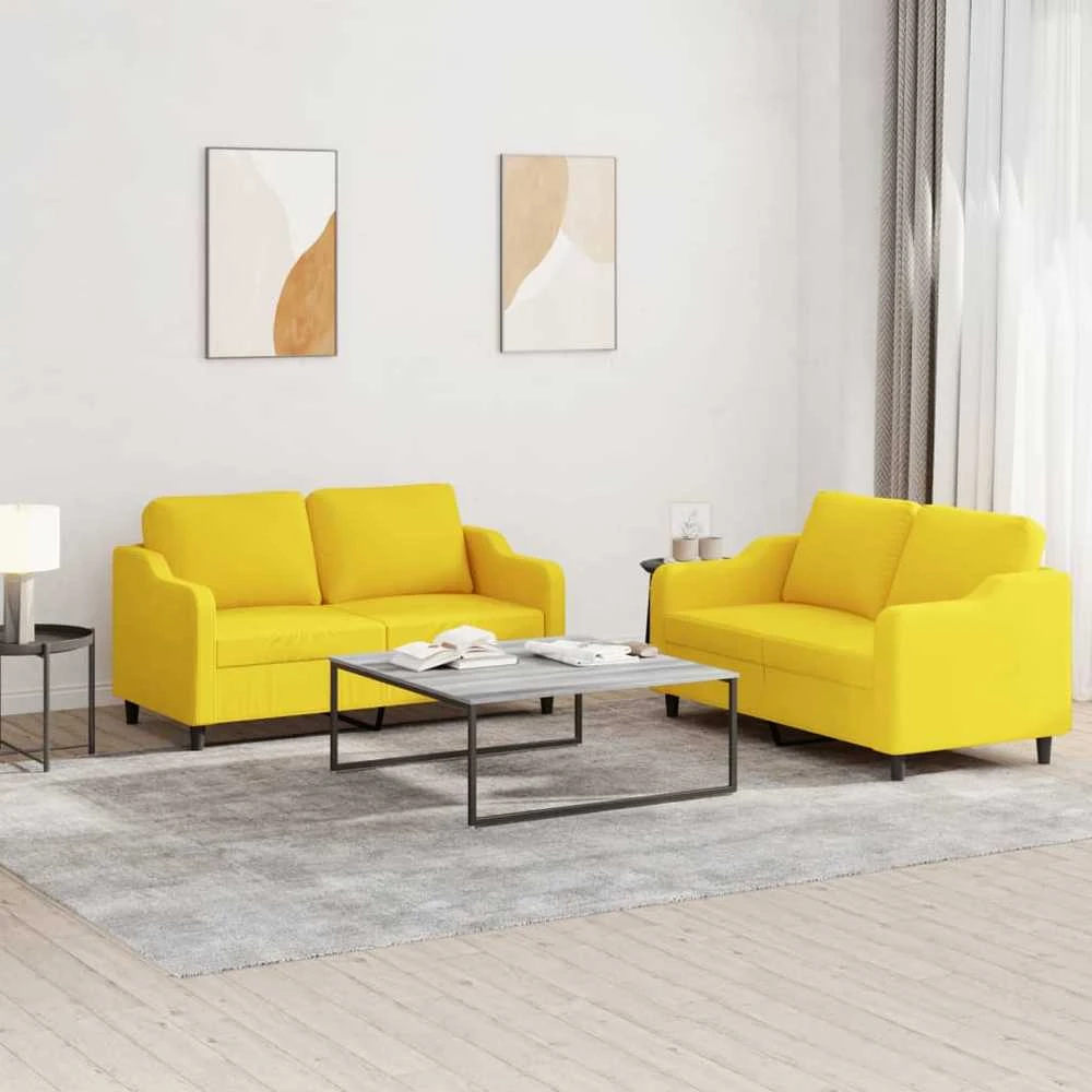 Sofa Sofos komplektas su pagalvėlėmis, 2 dalių, geltonas, audinys