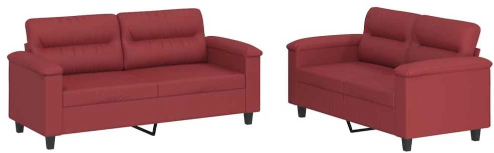 Sofa Sofos komplektas su pagalvėlėmis, 2 dalių, vyno, dirbtinė oda
