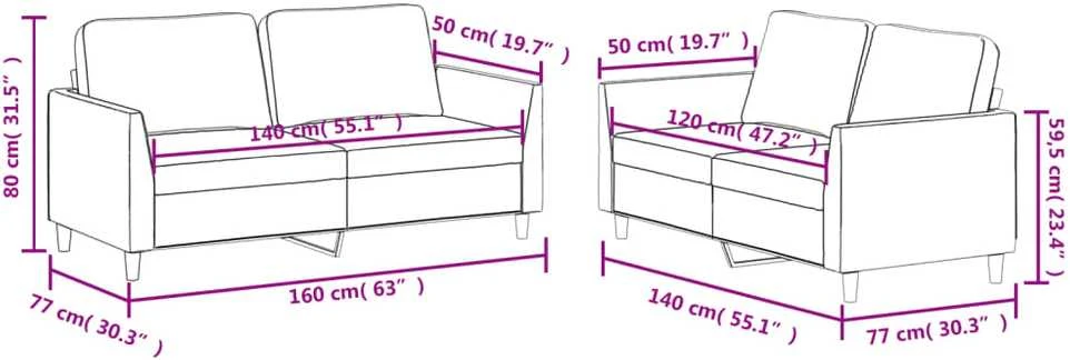 Sofa Sofos komplektas su pagalvėlėmis, 2 dalių, pilkas, dirbtinė oda