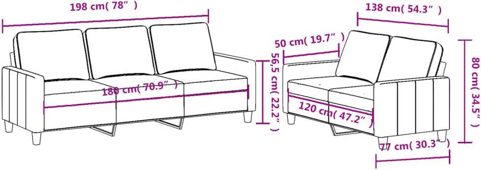 Sofa Sofos komplektas su pagalvėlėmis, 2 dalių, pilkas, audinys
