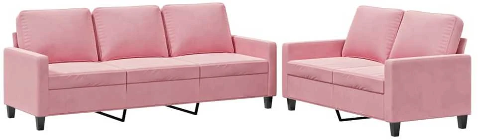 Sofa Sofos komplektas su pagalvėlėmis, 2 dalių, rožinis, aksomas