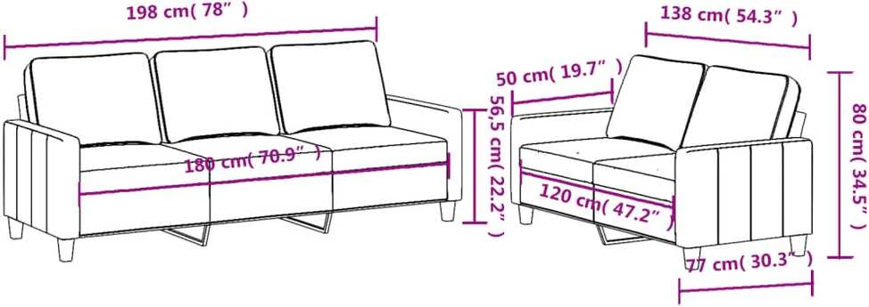 Sofa Sofos komplektas su pagalvėlėmis, 2 dalių, kreminis, audinys